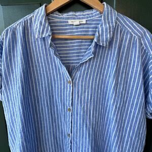 Beachlunchlounge Linen Cotton Striped Button Shirt XL Lagenlook Minimalist